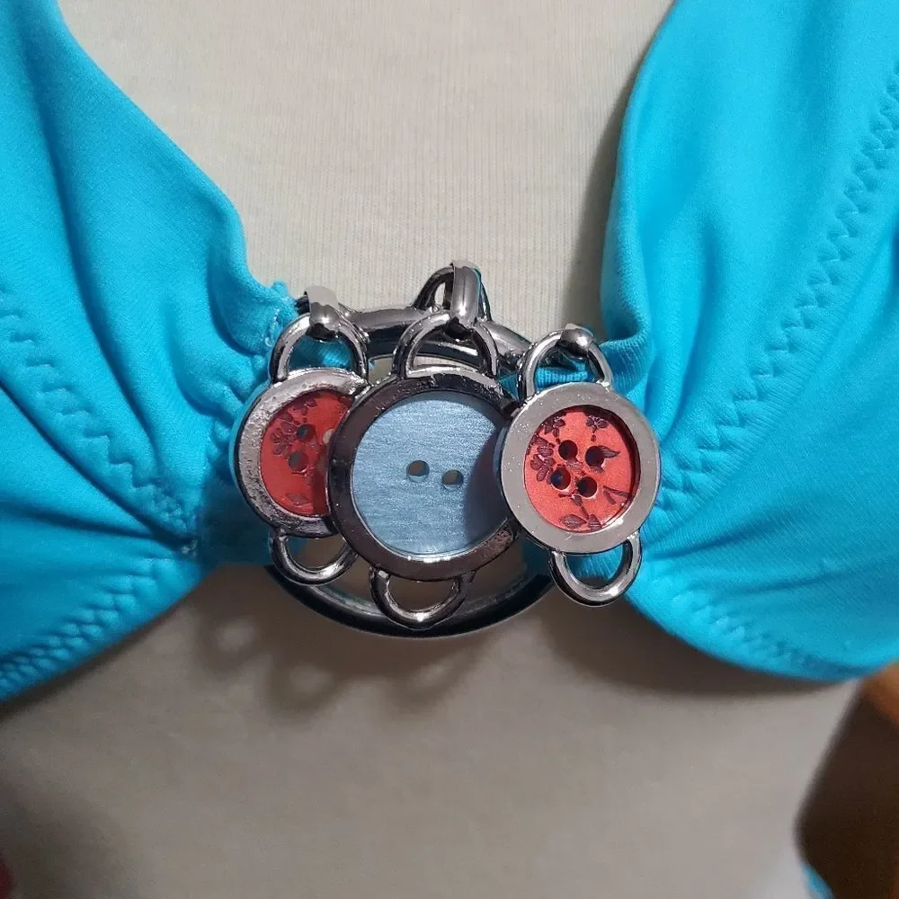 BECCA Blue Button Accented Bikini Set Size Medium
